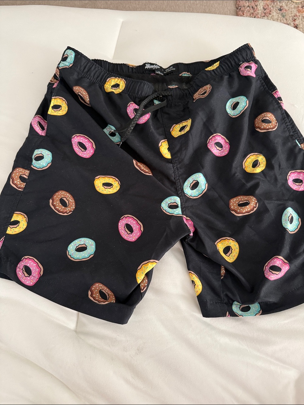 Brooklyn Cloth Kent Ave Black Swim Shorts with Multicolor Donut Print